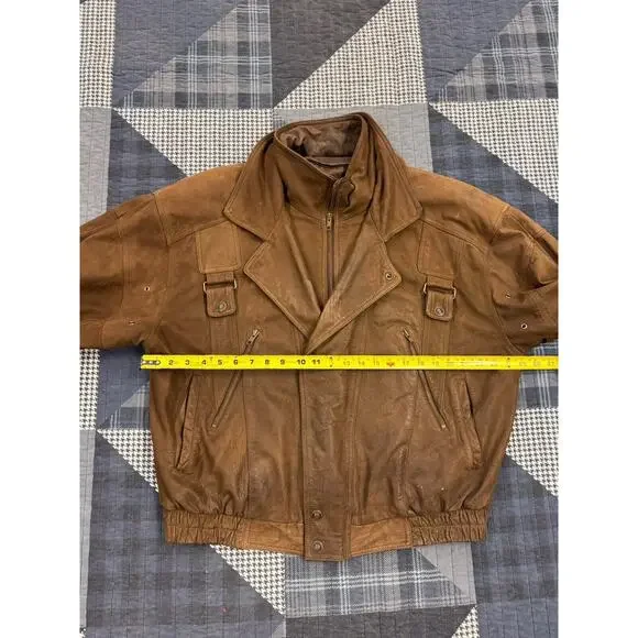 Vintage 80s Authentic‎ 100% Leather Aviator Flight Bomber Jacket Pilot Men’s XL